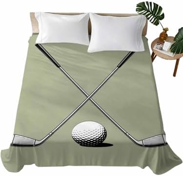 Queen Flat Sheet Golf Ball Club Flat Sheets Only Soft Breathable Microfiber Bedding Top Sheets Luxury Hotel Quality Game Sports Sage Green Queen Bed Sheet for All Season Bedroom Dorm Home Decor by LooPoP