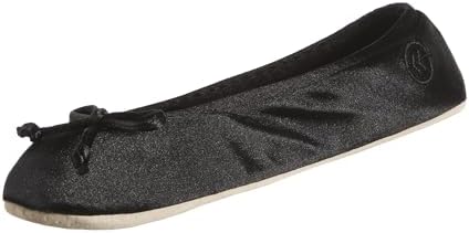 Isotoner Women's Satin Ballerina Slippers with Classic Ribbon Bow and Suede Sole by Isotoner