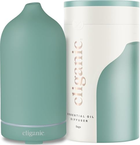 Cliganic Ceramic Diffuser (Sage), 100ml Ultrasonic for Essential Oils Aromatherapy, Home & Office by Cliganic