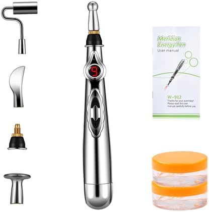 5-in-1 Massage Acupuncture Pen, Electronic Pain Relief Therapy, Meridian Energy Massager Pen Self Massage Tools Muscle Healing with Massaging Gel by UYGHHK