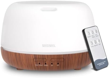 SEEDSEEL 300ML Essential Oil Diffuser, Mini Aromatherapy Diffuser with Remote Control, 7 Color Changing LED Light, 4 Timer for Bedroom, Room, Office by SEEDSEEL