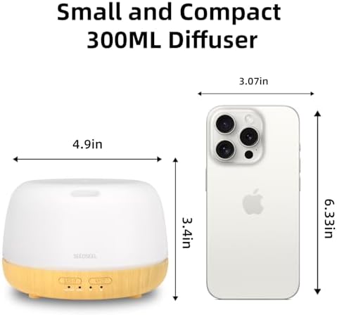 SEEDSEEL 300ML Essential Oil Diffuser,Quiet 8 Hours Operation, 7-Color LED Light, 4 Timer, Remote Control, Aromatherapy Diffuser Auto-Off, for Bedroom, Living Room, Office, Home - Image 2