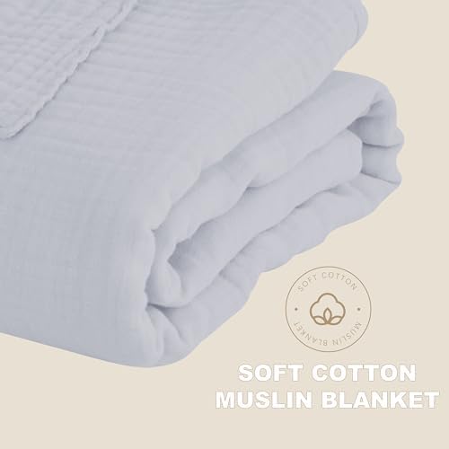 Cosy Family 4 Layer Muslin Bed Blanket - Breathable and Lightweight Gauze Boho Blanket for Spring, Soft 100% Cotton Muslin, Slate, 55x80 Inches - Image 7