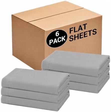 Bulk Twin Flat Sheets Only, 6 Pack Quick Sort Top Bed Sheet, Color-Coded Label Threads, Wrinkle-Free Shrinkage Durable Microfiber Hotel Motel Airb&bs Essentials for Hosts (66"x96",Light Gray) by Culve