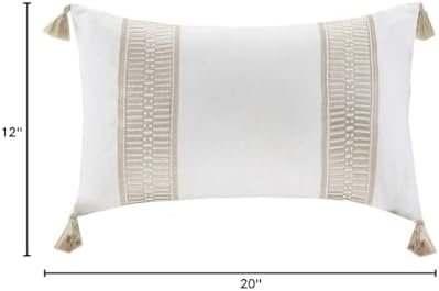 Harbor House Modern Design Decorative Pillow Hypoallergenic Sofa Cushion Lumbar, Back Support, Oblong 12" x 20", Anslee, Cotton Tassel Taupe - Image 4
