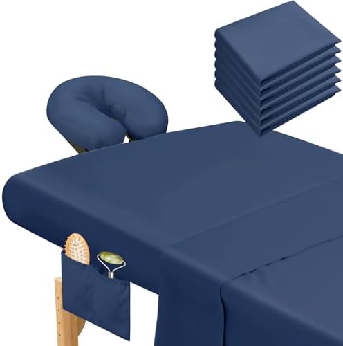 Mixweer 9 Pcs 3 Set Microfiber Massage Table Sheets Set Bulk Includes Flat Sheet, Fitted Sheet with Pocket, Face Rest Cover(Navy Blue) by Mixweer