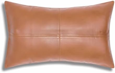 LL LEATHER LOVERS 100% Lambskin Leather Pillow Cover - Sofa Cushion Case - Decorative Throw Covers for Living Room & Bedroom, Camel Antique Plane Pack of 1-22X30 Inch by LLLEATHERLOVERS
