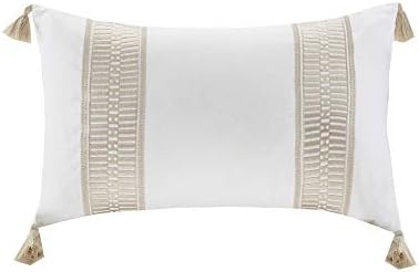 Harbor House Modern Design Decorative Pillow Hypoallergenic Sofa Cushion Lumbar, Back Support, Oblong 12" x 20", Anslee, Cotton Tassel Taupe by HarborHouse