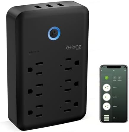 GHome Smart Plug Outlet Extender, Smart Power Strip Surge Protector with 3 Individually Controlled WiFi Outlets and 3 USB Ports, Smart Plugs that Works with Alexa Google Home, 15A/1800W, Dark by GhomeSmart