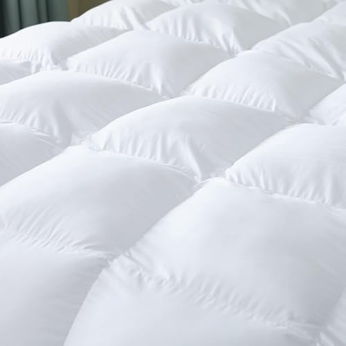 Luxurious White Solid Heavy Weight, Oversize Queen Goose Feathers Down Comforter for Winter Weather Duvet Insert, Premium Baffle Box, 100% Egyptian Cotton Cover, 70 oz. Fill Weight - Image 7