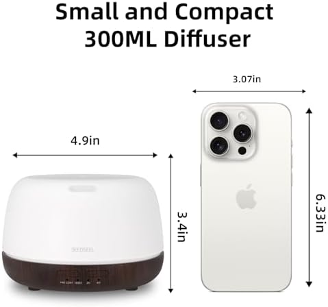 SEEDSEEL 300ML Essential Oil Diffuser, Small Aromatherapy Diffuser with Remote Control, 7-Color LED Light,4 Timer, Quiet,Auto-Off, Easy to Use,for Home,Bedroom,Office - Image 2