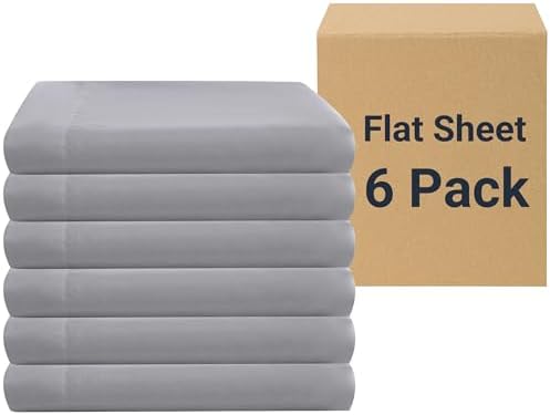 ZPECC Bulk Flat Sheets Only Queen Size 6 Pack, Easy Sort Top Bed Sheet by Color-Coded Label, Soft Durable Brushed Microfiber Fabric Hotel Airb&bs Essentials for Hosts, 90"x102", Light Gray by ZPECC-ABrandThatHasBeenFocusedOnBeddingFor20Years