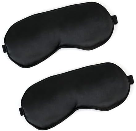 2 PCS Black Satin Sleep Masks, Adjustable Silk Eye Mask for Sleeping, Blind Folds Soft Breathable Blindfold for Adults Couples Play Party Games Airplane Travel Essentials Eye Covers Patches Night Mask by Unknown