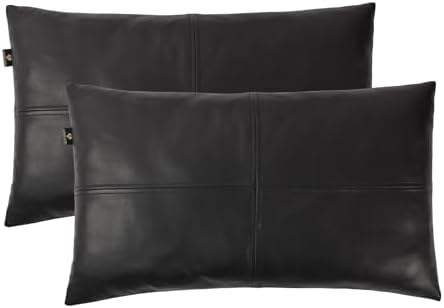 LL LEATHER LOVERS 100% Lambskin Leather Pillow Cover - Sofa Cushion Case - Decorative Throw Covers for Living Room & Bedroom, Black Plain Pack of 2-10X18 Inch by LLLEATHERLOVERS
