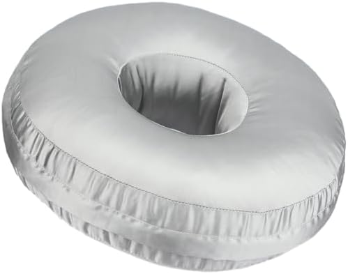 Washable Silky Satin Ear Piercing Pillow with Removable Pillowcase Smooth Cooling Donut Pillows Hole for Ear Pain Relief CNH Sleeping Pressure Sore Side Sleepers Ear Guard Protector, Silver Gray by Heal+n+Hope