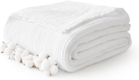 100% Cotton Muslin Blanket 40" x 40", Breathable and Lightweight Cotton Throw Blankets, Soft Cooling Summer Gauze Blanket for All Season, White by Kozyhvn