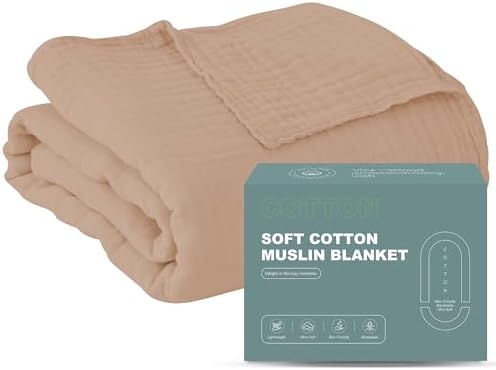 Cosy Family 6 Layer Muslin Bed Blanket - Breathable and Lightweight Gauze Boho Blanket for Spring, Soft 100% Cotton Muslin, Brown, 55x80 Inches by Cosy+Family
