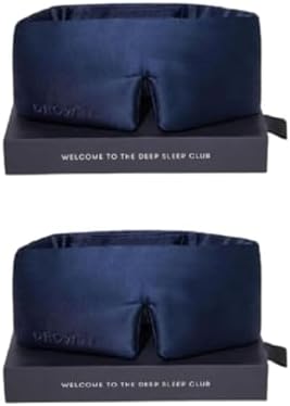 DROWSY Silk Sleep Mask Set - Face-Hugging, Padded Silk Cocoon for Luxury Sleep in Total Darkness - Eye Masks for Sleeping & Travel, 100% Pure Mulberry Silk, Adjustable - Midnight Blue (Set of 2) by Drowsy