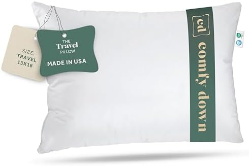 ComfyDown 800 Fill Power European Goose Down Travel Pillow – Egyptian 300 Thread Count 100% Cotton Cover, Neck Support for Plane, Car & Home, Made in USA, 13x18, Firm by ComfyDown