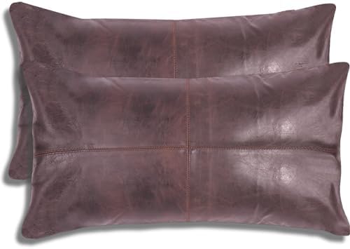 LL LEATHER LOVERS 100% Lambskin Leather Pillow Cover - Sofa Cushion Case - Decorative Throw Covers for Living Room & Bedroom, Dark Brown Pack of 2-22X30 Inch by LLLEATHERLOVERS