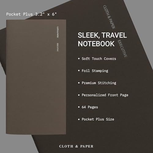 Cloth & Paper Travel Notebook | Executive Notes – Café Noir | Pocket Plus Executive Notebook 3.2" x 6" | Professional Notebook with Date, Day & Subject Layout for Meetings & Work – Soft Touch Cover - Image 3