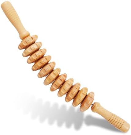 Liitrton Manual Wooden Massage Roller Stick for Muscle Relief, 11-Wheel by Liitrton