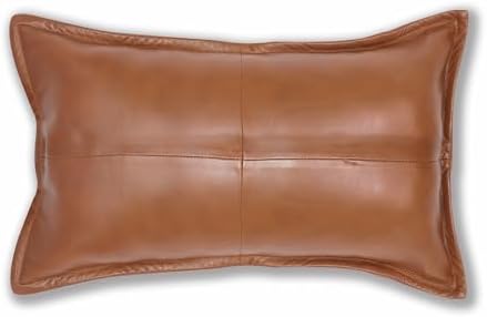 LL LEATHER LOVERS 100% Lambskin Leather Pillow Cover - Sofa Cushion Case - Decorative Throw Covers for Living Room & Bedroom, Mango Tan Antique Pack of 1-14X22 Inch by LLLEATHERLOVERS