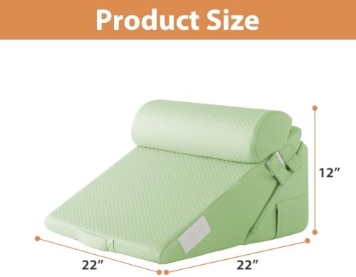 BIEEZZK Wedge Pillow Set for After Surgery, Wedge Pillow for Acid Reflux, Bed Wedge Pillow with Adjustable 9&12inch for Headboard,Sleeping, Orthopedic Memory Foam for Neck&Back Support, Green - Image 2