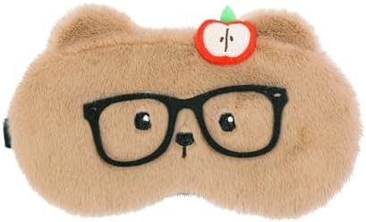 PERFECTSIGHT Sleep Eye Masks, Cute Plush Sleep Eye Cover Lightweight Adjustable Eyeshade Faux Fur Mask Cover for Women Kids Girl Sleep Travel Nap, Glasses Bear by PERFECTSIGHT