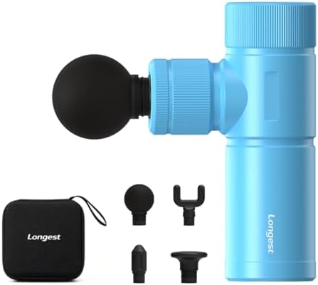LONGEST Mini Massage Gun for Pain Relief, 4 Heads, Blue by Longest