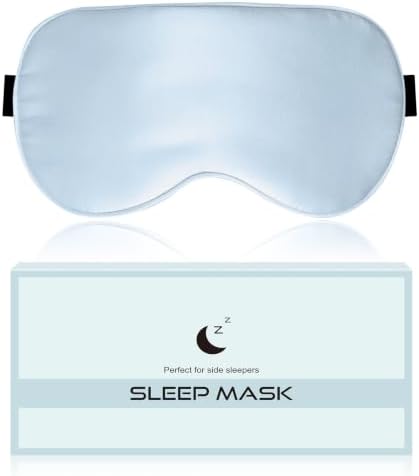 Silk Sleep Mask for Women and Men - Soft Lightweight Breathable Organic Mulberry Silk Blackout Lightproof Eye Mask with Adjustable Straps No Pressure for Travel Office Nap and Gifts (Light Blue) by BLSSNZSleepEyeMask
