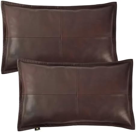 LL LEATHER LOVERS 100% Lambskin Leather Pillow Cover - Sofa Cushion Case - Decorative Throw Covers for Living Room & Bedroom, Brown Antique Box Pack of 2-18X26 Inch by LLLEATHERLOVERS