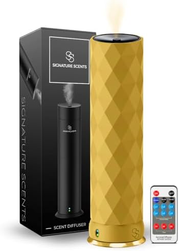 Waterless Essential Oil Hotel Scent Diffuser - Cold Air Diffuser - Covers 1000 sq. ft. - Waterless Diffuser for Home, Office & Hotel (Black + Interchangeable Sleeve) (Black + Gold Sleeve) by SignatureScents