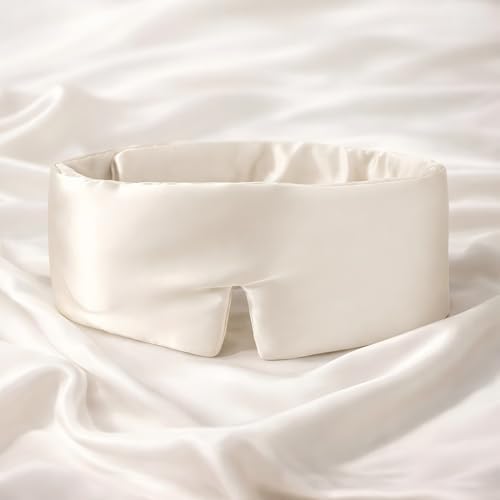 100% Pure Mulberry Silk Sleep Mask – Luxury Ultra Soft Light Blocking Eye Mask with Face-Hugging Fit & Adjustable Strap for Deep Sleep, Travel & Relaxation (Dusty Gold) by HUNNIDSPACE
