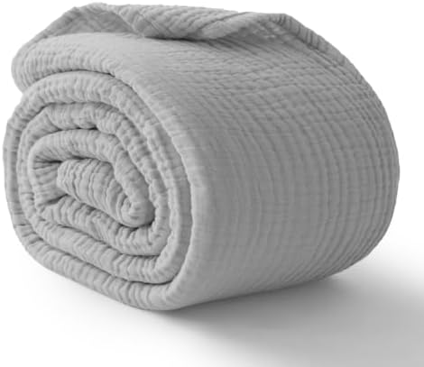 100% Cotton Muslin Blanket Large 50" x 70", Breathable and Lightweight Cotton Throw Blankets for Bed and Couch, Soft Cooling Summer Gauze Blanket for Adults All Season, Light Grey by Kozyhvn
