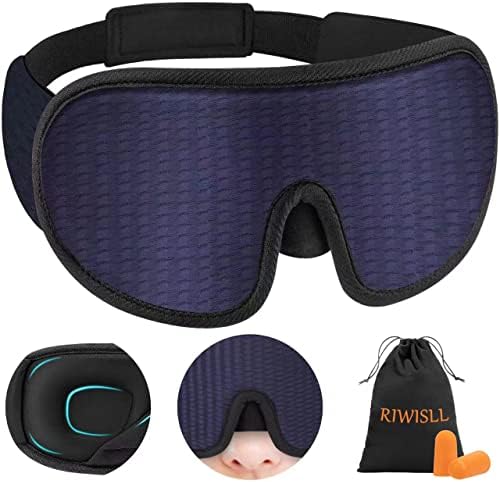 Sleep Mask, Super Soft 3D Contoured Cup Sleeping Mask, Upgraded 100% Blockout Light Sleep Masks for Women Men with Adjustable Strap, Comfortable Concave Molded Eye Covers for Sleeping, Blue by RIWISLL