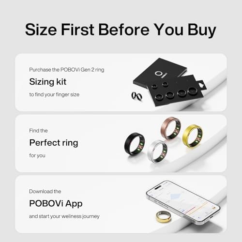 POBOVi Gen 2 Titanium Smart Ring for Women & Men, Sleep & Heart Rate Tracker, No Subscription, Size Before You Buy (Gold, 9) - Image 2