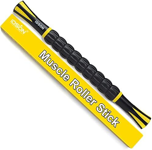 Idson Muscle Roller Stick for Athletes- Body Massage Sticks Tools-Muscle Roller Massager for Relief Muscle Soreness,Cramping and Tightness,Help Legs and Back Recovery,Black Yellow by IDSON