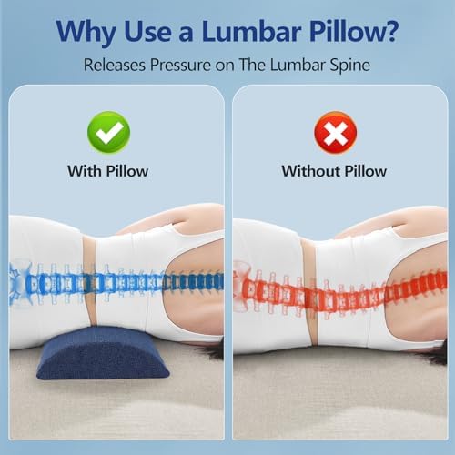 Cozyhealth - 3.15" H*23.6" L - Soft Lumbar Pillow for Sleeping, Memory Foam Back Lumbar Support Cushion for Lower Back Pain Relief Bed Waist Sleep Support Pillow for Side, Back (Dark Blue, Large) - Image 3