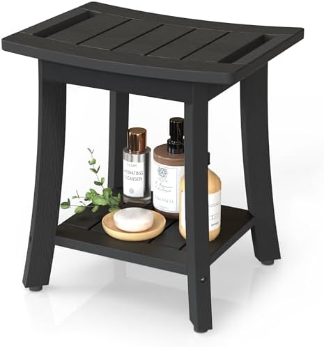 Waterproof HIPS Shower Bench for Inside Shower, Shower Stool, Black by BEKVEMLIVING
