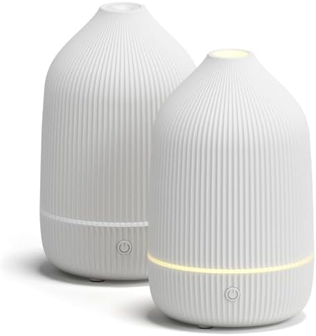 Essential Oil Diffuser, 2Pack, 100ml Aromatherapy Diffuser, Mini Ultrasonic Diffuser for Essential Oil, Home, Office, Cool Mist Humidifier with 7 Led Light, Auto Shut-Off, White by Salubrito