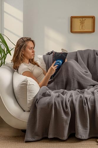 Muslin Blanket - Pure 100% Turkish Cotton Airy Soft Light Versatile Gauze Throw Blanket for Bed, Couch, Sofa (Dark Gray, King Size (95" x 110" inch)) - Image 2