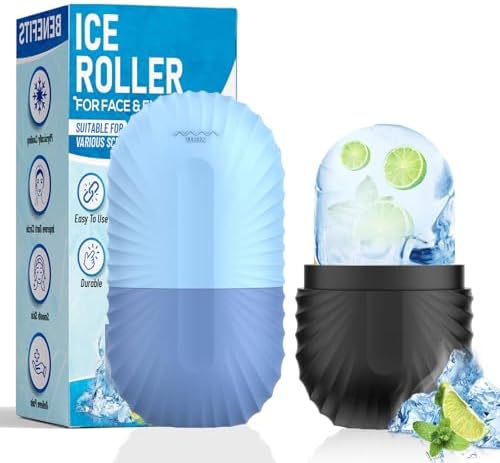 2pcs Ice Roller for Face and Eye, Silicone Ice Facial Roller Ice Holder, Face Ice Mold Skin Care, Face Icers Reusable Ice Cube Roller for Shrink Pores Anti Wrinkle Reduce Puffiness, Black Blue by ZPU