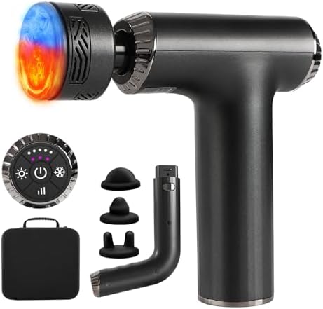 Massage Gun with Heat and Cold, 2 in 1 Portable Mini Muscle Massager with Extended Handle, Handheld Electric Percussion Deep Massager Tissue Massage Gun for for Home Gym by MassageBelt