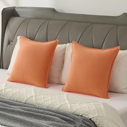 FUTEI Pack of 2 Chenille Throw Pillow Covers 16x16 Inch, Orange - Image 6
