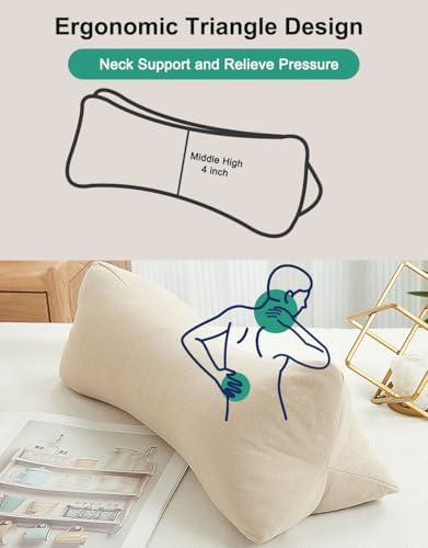 Buckwheat Pillows for Sleeping, Adjustable Buckwheat Hulls Neck Cervical Roll Pillow with Washable Cover, Home Office Travel Neck Pain Relief Lumbar Support, Tan 15 X 5 Inches - Image 3