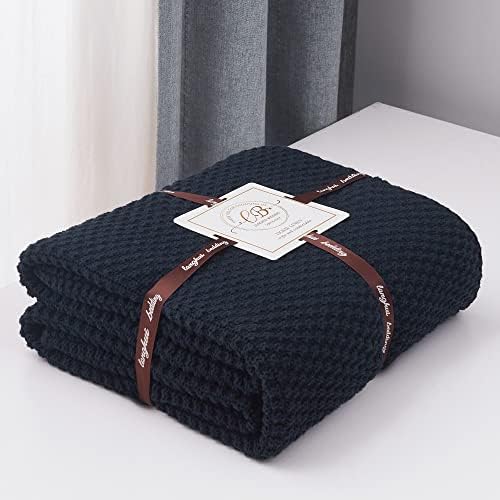 Longhui bedding 100% Cotton Knitted Throw Blanket – Navy Blue, Soft & Cozy, Machine Washable, 51"x63" – Perfect for Living Room, Couch, Sofa, Bed or Travel - Image 2