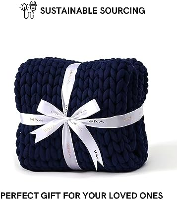 YnM Chunky Throw Blanket, Medium-Weight, Hand Knitted, Skin Friendly, Ventilated and Breathable, Machine Washable, Home Décor Piece for Couch, Sofa and Bed (Indigo Blue, 60x80 Inch) - Image 6