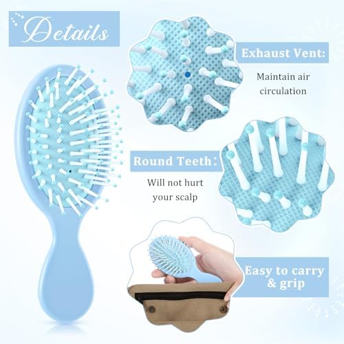 60 Pcs Macaron Blue Mini Hair Brushes Bulk for Blue Wedding Gifts Soft Bristles Adds Shine Scalp Massage and Detangling Travel Hair Combing for Women Spa Party Favors Homeless - Image 3