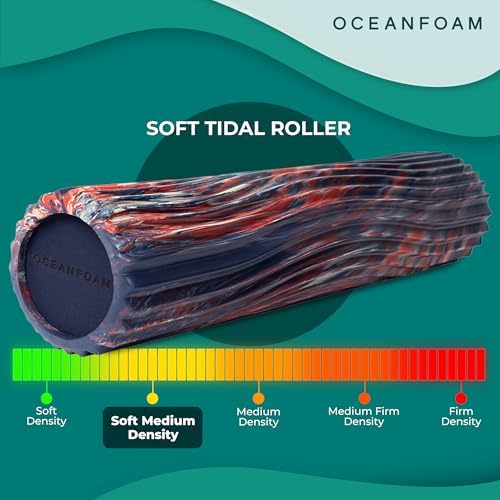Oceanfoam Soft Tidal Roller (Dark Navy, Red and Natural Marbled) - Low Density Foam Roller for Physical Therapy, Back Pain, Exercise & Stretching - Wave Textured - Yoga, Wellness - Full Size, 20" x 5" - Image 4